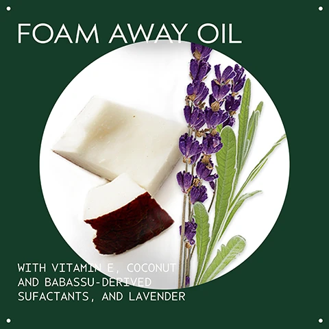 Image 2 - The image shows a dark green background with a white circle containing two pieces of coconut and a sprig of lavender, with text that reads FOAM AWAY OIL and WITH VITAMIN E, COCONUT AND BABASSU-DERIVED SUFACTANTS, AND LAVENDER. Image 3 - A green Aveda Botanical Kinetics Purifying Gel Cleanser bottle with a white pump is shown against a shimmering green background, with text that reads: Foams away oil and impurities, normalizes skin. Image 4 - A clear, viscous gel droplet with a small amount of foam bubbles on its right side rests on a white background. Image 5 - Three olive green Aveda Botanical Kinetics product bottles, two with pumps and one with a flip-top, are displayed on a sparkling green background with the visible text: HOW TO USE; 01 CLEANSE Botanical Kinetics Purifying Gel Cleanser; 02 TREAT Botanical Kinetics Exfoliant; 03 MOISTURIZE Botanical Kinetics Hydrating Lotion; the bottles also show AVEDA THE ART AND SCIENCE OF PURE FLOWER AND PLANT ESSENCES, botanical kinetics purifying gel cleanser gel nettoyant purifiant 16.9 fl oz/oz liq/500 ml e, botanical kinetics exfoliant, and botanical kinetics hydrating lotion lotion hydratante 16.9 fl oz/oz liq/500 ml e. Image 6 - The background features various shades of green plant leaves and a red plant shoot on the left, overlaid with three white certification logos: a circular logo with a large V and the text 100% VEGAN, a logo with the text Certified B Corporation under a circular B symbol, and the Cruelty Free International leaping bunny logo with the text Cruelty Free INTERNATIONAL.