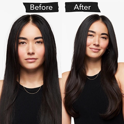 Image 1 - Side-by-side comparison of a woman before and after a hair transformation, with Before and After labels at the top of each side.
Image 2 - A blue bottle of Bumble and Bumble Sunday Shampoo is centered between two metal faucets, with icons indicating scalp care, removal of unwanted oil, and deep cleansing displayed around it.