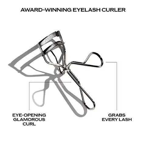 Image 1, AWARD-WINNING EYELASH CURLER EYE-OPENING GLAMOROUS CURL GRABS EVERY LASH Image 2, SHISEIDO EDGE-FREE DESIGN Prevents Pinching FLEXIBLE SILICON RUBBER PADS Gentle & Safe on Lashes