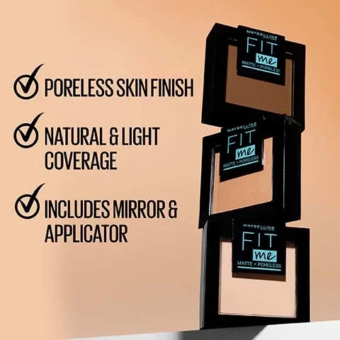 poreless skin finish, natural and light coverage, includes mirror and applicator