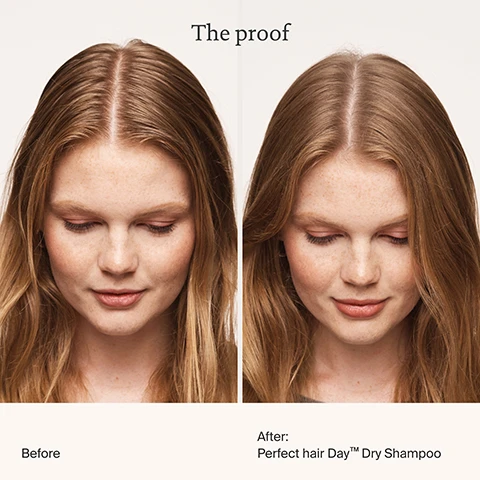 Image 1 - A split image shows a womans hair before and after using dry shampoo, with the left side showing slightly greasy hair and the right side showing cleaner, more voluminous hair, with visible text reading The proof, Before, and After: Perfect hair Day™ Dry Shampoo. Image 2 - A four-panel image with the top left showing a womans oily hair and the top right showing her clean hair, while the bottom left shows a black background with thick red streaks representing oil and sweat and the bottom right shows minimal red specks representing clean hair, accompanied by text that reads Actually cleans hair Before: Dirty hair (Red dye = oil + sweat) After: Cleaned with Perfect hair Day, Dry Shampoo. Image 3 - A Living Proof Perfect hair Day dry shampoo bottle is displayed, with the prominent text 1 Living Proof Dry Shampoo sold every 30 seconds, and the bottle label reading Living proof Perfect hair Day dry shampoo actually cleans hair eliminates oil, sweat & odor DRY SHAMPOO SHAMPOOING SEC 198mL e, followed by a small note *Source: US Data, NPD FY 2022 Dry Shampoo subsegment. Image 4 - A hand holds a dark gray Living Proof Perfect hair Day dry shampoo can spraying a fine mist, with visible text reading #1 Prestige Dry Shampoo Brand, actually cleans hair eliminates oil, sweat & odor, nettoie bien les cheveux elimine les residus huileux, la transpiration et les odeurs, and *Source: US Data, NPD YTD 2022. Dry Shampoo subsegment. Image 5 - A grey Living Proof Perfect hair Day dry shampoo can with a white cap is displayed on a blue background, featuring text that highlights its benefits: Time release fragrance, Delivers fresh, long-lasting scent; Fast-absorbing powders, Absorbs oil, sweat and; and Advanced powder removal system, Easily eliminates activated powders for a fresh start; the bottle itself reads Living proof Perfect hair Day dry shampoo actually cleans hair eliminates oil, sweat & odor nettoie bien les cheveux élimine les résidus huileux, la transpiration et les odeurs. Image 6 - A person holds a grey can of Living proof Perfect hair Day dry shampoo against blonde hair, with two dashed-line text bubbles above that read Textured feel + added body and Time-release fragrance, and the can itself states Living proof Perfect hair Day dry shampoo actually cleans hair eliminates oil, sweat & odor nettoie bien les cheveux élimine les résidus huileux la transpiration et les odeurs. Image 7 - A hand holds a gray dry shampoo can near a persons head, next to text outlining how to apply dry shampoo the right way: Shake the can before every spray, Hold the can 6-10 away from the head, Spray in sections, Let it sit for 30 seconds + shake out. Image 8 - Two dry shampoo bottles, silver and dark grey, are displayed on a blue background under the title How to choose your dry shampoo. The silver bottle, Living proof. Perfect hair Day® advanced clean dry shampoo, is described as providing a Soft, freshly washed feel + added shine and Extended time between wash days, with its label text: actually cleans hair softness and shine nettoie bien les cheveux douceur et éclat. The dark grey bottle, Living proof. Perfect hair Day dry shampoo, is described as providing a Lightly textured feel + added body and Excess oil + sweat absorption, with its label text: actually cleans hair eliminates oil, sweat & odor nettoie bien les cheveux élimine les résidus huileux, la transpiration et les odeurs.