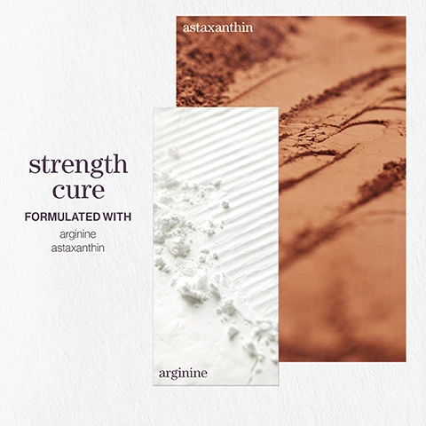 Image 1 - Image shows two sections with powders; the left features a white powder with the text strength cure FORMULATED WITH arginine and the right has a brown powder with the text astaxanthin.
Image 2 - A graphic featuring five stars and a customer review that says Hair perfection I was recommended to use this product and it really didn’t disappoint. Would highly recommend it for hair rescue. LOOKFANTASTIC VERIFIED CUSTOMER REVIEW with a background of hair strands and water droplets.
Image 3 - An image with a blurred light background features the text pro favourite followed by a quote describing a shampoo and conditioner as fortifying and beneficial for hair, concluding with the name NEIL MOODIE and PUREOLOGY UKI AMBASSADOR.
Image 4 - Image of two bottles of Pureology Strength Cure hair care products, one labeled Strength Cure Shampoo and the other labeled Strength Cure Conditioner, with text stating 2x Stronger strands with a luscious nourished feel* and benefit: Strengthens, repairs & helps to prevent future damage on color-treated hair.
Image 5 - The image features a collage showcasing fruits and flowers with the text strength cure A SUMMER AFTERNOON WITH NOTES OF peach sweet raspberry water flowers alongside close-up images of a peach, water flowers, and raspberries.
Image 6 - Image features icons representing vegan formulas, recycled bottles, and wash efficiency; visible text includes vegan formulas, sulfate-free for a gentle cleanse, recycled bottles made from post-consumer recycled materials, and up to 300+ washes in one bottle.
