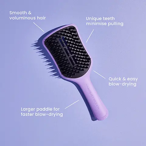 Image 1, Smooth & voluminous hair Larger paddle for faster blow-drying Unique teeth minimise pulling TANGLE TEEZER Quick & easy blow-drying Image 2, 22.1 cm 23.6 cm TANGLE TEEZER 6.9 cm The Ultimate Blow-Dry 7.9 cm The Ultimate Blow-Dry Large