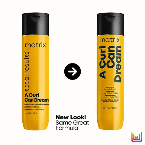 Image 1, new look same great formula. Image 2, A Curl Can Dream Pattern preserving haircare system for curls and coils* Deep Cleanse Nourish Moisturise Define matrix A Curl Can Dream *Using a system of shampoo, mask, cream, and gel.Shampoo Mask Cream Gel