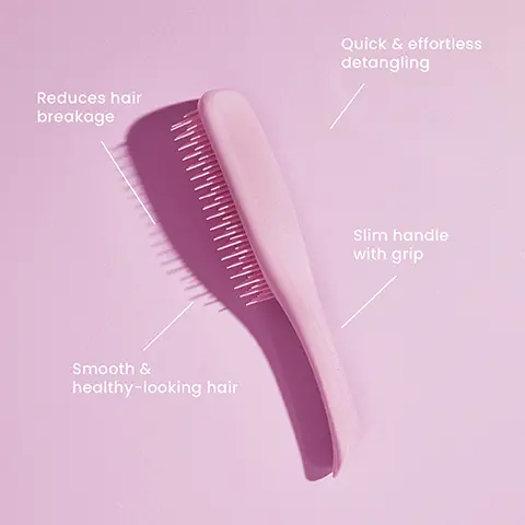Image 1,  Reduces hair breakage Smooth & healthy-looking hair Quick & effortless detangling Slim handle with grip Image 2,  22.1 15.5 cm cm 5.3 cm The Ultimate Detangler Mini Great for small hands 6.6 cm ་ The Ultimate Detangler 23.6 cm 7.9 cm The Ultimate Detangler Large Great for Thick & Curly Hair Types