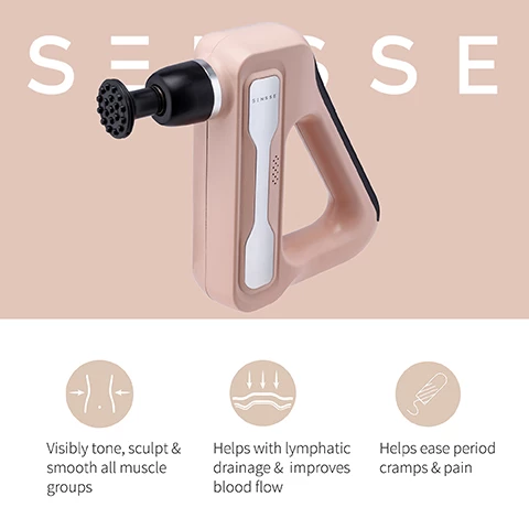 Image 1, visibly tone, sculpt and smooth all muscle groups. helps with lympathic drainage and improves blood flow. helps ease period cramps and pains. image 2, body and skin toning heads. helps improve the appearance of cellulite. helps improves your skin's texture and laxity. image 3, target stubborn, sagging skin and cellulite. 4 skin tones attachments to help improve the quality and appearance of your skin. perky peach puncher. deep tissue toner. yummy tummy trainer. upper bod burner. image 4, muscle repair. versatile and powerful wellness body tool for deep muscle tissue relaxation, repair and recovery. image 5, remove toxins and ease muscle pain and stress. 4 massage attachments help your muscle performance, recovery, knots and definition. the all rounder, shoulder shaper, precision joint point, acupoint accelerator. image 6, 89% saw improvement in skin texture. independent testing on various women aged 30+ years old. image 7, deeper muscle penetration. 32 intensity settings, deeper muscle penetration up to 3200r/min. image 8, includes premium, lightweight travel bag
