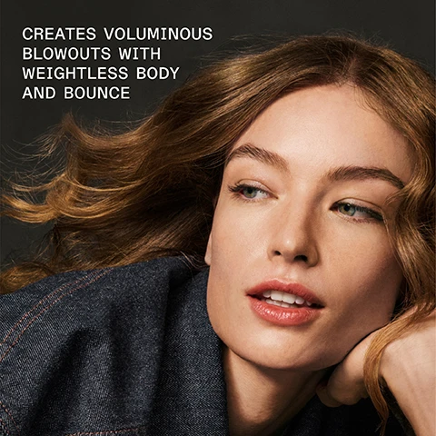 Image 1 - A close-up image of a woman with long, wavy hair resting her chin on her hand, wearing a dark denim jacket, with the text that reads creates voluminous blowouts with weightless body and bounce.
Image 2 - A hand holds a white spray bottle labeled OLAPLEX VOLUMIZING BLOW DRY MIST with the text 94% SAW BUILDABLE VOLUME* and additional notes about a consumer perception study at the bottom.
Image 3 - Image of a woman with curly hair shown in two sections labeled BEFORE and AFTER, with the BEFORE side displaying frizzier curls and the AFTER side showing smoother, voluminous curls and a bright smile, accompanied by text that reads UNRETOUCHED IMAGES and additional details on product results.
Image 4 - Before and after images show a woman with straight hair on the left labeled BEFORE and the same woman with styled, voluminous hair on the right labeled AFTER, with additional text stating UNRETOUCHED IMAGES and product information.
Image 5 - A side-by-side comparison of a woman with curly hair on the left labeled BEFORE and the same woman with straight, smooth hair on the right labeled AFTER, with additional text at the bottom stating UNRETOUCHED IMAGES and a note about hair care products used.
Image 6 - Image shows two hair care products from OLAPLEX on a light background: a white bottle labeled OLAPLEX Volumizing Blow Dry Mist and a yellow bottle labeled OLAPLEX N°7 Bonding Oil alongside promotional text that reads Add OLAPLEX N°7 for Shiny, Visibly Healthy Blowouts, Add Body + Bounce, and Boost Shine + Softness.