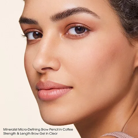 Mineralist Micro-Defining Brow Pencil in Coffee Strength and Length Brow Gel in Clear
