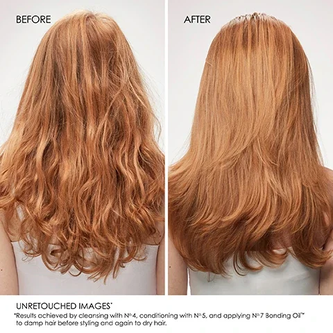 before and after. unretouched images. results achieved by applying number 3 hair perfector to damp hair for 10 minutes, cleansing with number 4, conditioning with number 5 and applying number 6 on damp hair before styling.