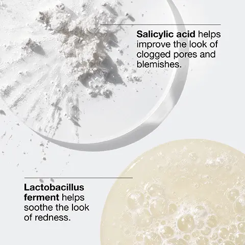 Image 1, Lactobacillus ferment helps soothe the look of redness. Salicylic acid helps improve the look of clogged pores and blemishes. Image 2, Before foundation After foundation with shade Sand Image 3, Before foundation After foundation with shade Ivory