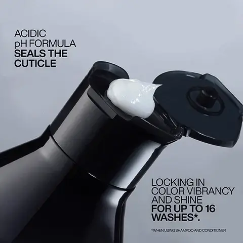 Image 1, ACIDIC pH FORMULA SEALS THE CUTICLE LOCKING IN COLOR VIBRANCY AND SHINE FOR UP TO 16 WASHES*. "WHEN USING SHAMPOO AND CONDITIONER Image 2, BEFORE AFTER BOOST COLOR VIBRANCY FOR UP TO 16 WASHES USING ACIDIC COLOR GLOSS SHAMPOO & CONDITIONER Image 3, HOW TO USE ACIDIC COLOR GLOSS 1. SHAMPOO & RINSE. 2. APPLY GLOSS TREATMENT* TO MID-LENGTHS & ENDS OF TOWEL-DRIED HAIR. LEAVE FOR 5-MINS & RINSE. REDKEN acidic color gloss *RECOMMENDED TO WEAR GLOVES ADVANCED PH 35-4.5 TECHNOLOGY 3. LAYER CONDITIONER ON TOP OF TREATMENT TO LOCK IN MOISTURE. THEN RINSE. 4. SPRAY LEAVE-IN ON DAMP HAIR & STYLE. Image 4, REDKEN REDKEN REDKEN REDKEN 1 2 3 4 CLEANSE GLOSS CONDITION LEAVE-IN & PROTECT Image 5, LOVE COLOR EXTEND MAGNETICS? TRY NEW ACIDIC COLOR GLOSS LEVEL UP YOUR COLOR-CARE & ACTIVATE GLASS-LIKE SHINE REDKEN color extend magnetics REDKEN color extend magnetics conditioner REDKEN acidic color gloss gespoe REDKEN acidic color gloss code PH PH 5.0-5.6 3.5-4.5 PH 5.0-5.6 ADICTO PH 3.5-4.5 300. image 5, review from someone who received the product to try from marie claire beauty drawer, feb 2024 = life changing. i dye my hair regularly due to colour rading so fast using other shampoos. however this has maintained my colour and if anything made it look more vibrant and glossy than before. image 7, glass like shine for up to 3 days. look created using redken SEQ (redken salon only service) and acidic colour gloss. before and after. consumer test using acidic colour gloss system.
