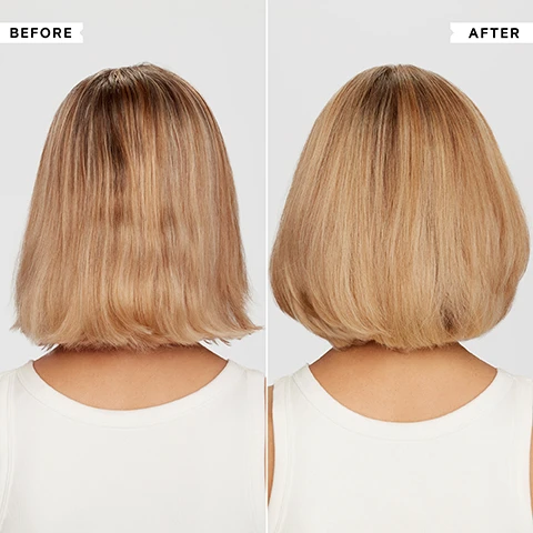 Image 1 - A side-by-side comparison shows the back of a persons blonde hair, appearing frizzy and dull with visible roots on the left, labeled BEFORE, and then smooth, shiny, and voluminous on the right, labeled AFTER. Image 2 - A large white Philip Kingsley Body Building Shampoo bottle with a pump dispenser is displayed alongside text that reads: 81% reported hair looked SMOOTH and LESS LIMP*, 90% reported they couldnt feel any product residue*, *INDEPENDENT USER TRIALS, and the bottle label also says: PHILIP KINGSLEY BODY BUILDING Vitamines and ultra fine, flat, flyaway hair Apporte volume aux cheveux fins et plats SHAMPOO SHAMPOOING 1000ml 33.81 fl oz. Image 3 - A smiling woman with blonde hair and blue eyes looks over her shoulder at the camera, next to a customer review that reads This is without doubt the BEST SHAMPOO for fine, fly away hair. It makes my hair SHINY and gives it BODY and VOLUME. CUSTOMER REVIEW. Image 4 - A white pump bottle of Philip Kingsley Body Building Conditioner is shown on a light gray background next to text stating 84% reported hair felt HYDRATED* and 82% reported hair looked HEALTHY*, with the bottle label also displaying Hydrates shorter fine, flat, flyaway hair, Hydrate les cheveux courts fins et plats, CONDITIONER, APRÈS-SHAMPOOING, 1000ml 33.8 fl oz e, and the bottom left corner includes *INDEPENDENT USER TRIALS. Image 5 - The image shows a clear liquid with white foam or bubbles in the background, overlaid with text listing KEY BENEFITS, each preceded by a checkmark: Plumps and thickens the texture of fine strands; Controls flyaways and static; Gently yet thoroughly cleanses away oil, dirt and build-up. Image 6 - A white creamy product blob is on the left, with text on the right listing Key Ingredients: Hydrolyzed Wheat Protein increases hairs ability to retain moisture by reducing porosity, and Behentrimonium Chloride helps smooth the cuticle, add gloss and detangle.