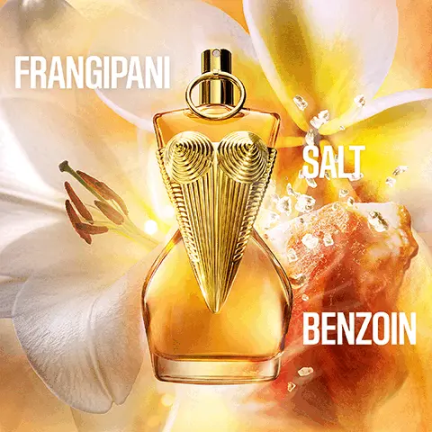 Image 1, FRANGIPANI SALT BENZOIN Image 2, GAULTIER DIVINE Eau de Parfum ΕΘΙ GAULTIER DIVINE LE PARFUM Eau de Parfum Intense 貝 Floral GOURMAND Floral AMBER INTENSITY