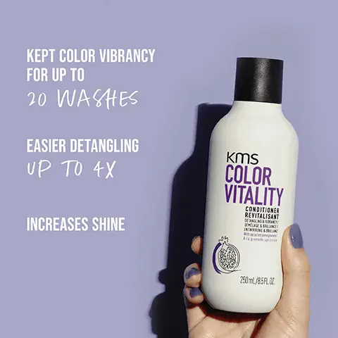 KEPT COLOR VIBRANCY FOR UP TO 20 WASHES. EASIER DETANGLING UP TO 4X. INCREASES SHINE. HIGHLY EFFECTIVE OUR FORMULAS WITH UPCYCLED POMEGRANATE, KNOWN TO BE RICH IN ANTIOXIDANTS, HELP TO FIGHT FREE RADICALS RESPONSIBLE FOR COLOR FADING. PETA APPROVED COMMITTED TO CRUELTY-FREE BEAUTY. VEGAN FORMULA NO ANIMAL-DERIVED INGREDIENTS. UPCYCLED NATURAL INGREDIENT. BEFORE. NOW. NEW IMPROVED FORMULA. UPCYCLED POMEGRANATE. UPCYCLED NATURAL INGREDIENT. POMEGRANATE. BEFORE. AFTER. ENDLESS POSSIBILITIES FOR YOUR HAIR. WEAR YOUR HAIR THE WAY YOU WANT.
