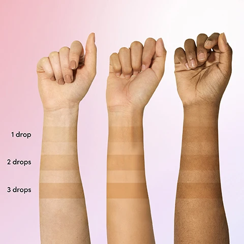 Image 1 - Three arms with different skin tones are raised, showing color swatches in varying depths from a cosmetic product labeled 1 drop, 2 drops, and 3 drops, displayed next to each corresponding arm.
Image 2 - Infographic comparing three face tanning products: Anti-aging Tanning Serum, Face Tanning Micromist, and Bronzing Face Drops, with details on application methods, glow types, and ingredients. Visible text includes headers Application, Type of Glow, Ingredients, and product-specific instructions.
Image 3 - Image shows a split view of a young woman with styled hair, on the left labeled Before with visible skin imperfections and on the right labeled After with smoother skin and enhanced makeup looks.
Image 4 - Image shows a comparison of two bottles of Coco & Eves Bronzing Face Drops, with the left bottle labeled Old and the right bottle labeled NEW, stating New look bottle, same stunning results, and featuring a pink color scheme.