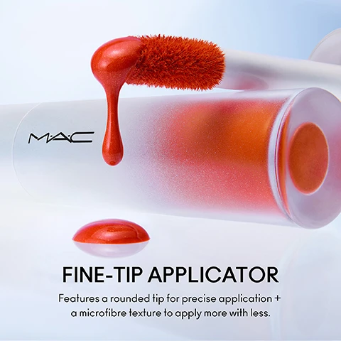 Image 1 - An image of a MAC product with a red fine-tip applicator brush and a droplet of red liquid, with the text FINE-TIP APPLICATOR Features a rounded tip for precise application + a microfibre texture to apply more with less.
Image 2 - A collage featuring three women with different skin tones showcasing makeup looks, with text that reads GOOD VIBES DEEP FUCHSIA WITH MULTICOLOURED PEARLESCENT PARTICLES, accompanied by an image of a lip applicator dipped in fuchsia product.
Image 3 - Three close-up portraits of women showcasing various skin tones with the text Unsweetened Mid-Toned Reddish Mauve and an image of a lip applicator on a red background.
Image 4 - A collage of four faces showcasing diverse skin tones with a beauty product description below reading MAGIC AURA DEEP LAVENDER WITH IRIDESCENT PEARLESCENT PARTICLES.
Image 5 - A collage featuring three women, one with braided hair smiling, one with smooth skin and highlighted cheekbones, and one with freckles and red hair, alongside a cosmetic product swatch, with the text LIGHTNING and LIGHT BEIGE WITH GOLD SHIMMER.
Image 6 - Three women showcase different makeup looks highlighting a glossy blush, with the product name Plummy Bare and the shade Deep Cherry Wine displayed alongside an applicator tip.
Image 7 - A collage featuring three diverse individuals showcasing their radiant skin, along with a product description that reads STarlite ROSE GOLD WITH GOLD SHIMMER.
Image 8 - Image shows three women with diverse skin tones and hairstyles in a collage format; the top left features a woman with braided hair and a nose ring, the top right shows a smiling woman with curly hair, the bottom left displays a woman with freckles and straight hair, and the bottom right includes product text that reads ICE GLEAM COOL-TONED PINK WITH GOLD PEARLESCENT PARTICLES alongside an applicator.
Image 9 - The image shows four close-up portraits of different women with varying skin tones, showcasing their makeup looks, along with a swatch of a lip color at the bottom right, with the text reading Apricot Jelly, bright orange with gold pearlescent particles.
Image 10 - Four images of different women showcasing various lip looks; the top left features a woman with dark skin and a smooth complexion, the top right shows a woman with medium skin and glossy lips, and the bottom left depicts a woman with light skin expressing surprise, next to a color swatch at the bottom right that reads LAVALITE DEEP NEUTRAL ORANGE WITH GOLD PEARLESCENT PARTICLES.
Image 11 - Four close-up images of diverse models showcasing various makeup looks, with visible text that reads NITELITE DIRTY COOL MAUVE WITH PINK PEARLESCENT PARTICLES accompanied by an image of a lip gloss applicator.
