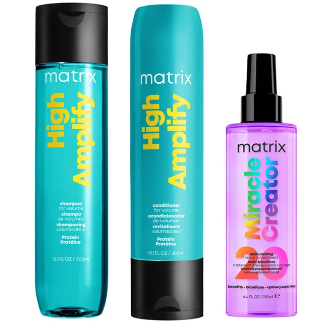 Matrix Total Results Volumising High Amplify Shampoo, Conditioner and Miracle Creator Spray Routine for Fine and Flat Hair