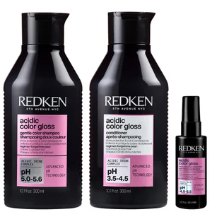Redken Acidic Color Gloss Shampoo 300ml, Conditioner 300ml and Heat Protection Treatment 45ml, Glass-Like Shine - undefined undefined