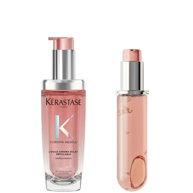 Kérastase Chroma Absolu Refillable Hair Oil and Refill Capsule Duo for Fine to Medium Hair with Glycerin & Hyaluronic Acid 75ml