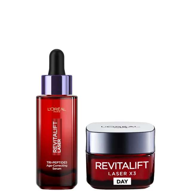 L'Oréal Paris Revitalift Laser Age-Correcting Routine Bundle with Tri-Peptides Serum 30ml & Day Moisturiser 50ml