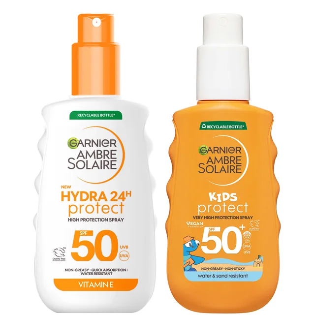 Garnier Ambre Solaire Adults & Kids SPF50 Suncream Spray 150ml Bundle