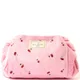 The Flat Lay Co. Drawstring Flat Lay Makeup Bag - Ditsy Cherries Pink Embroidered Velvet