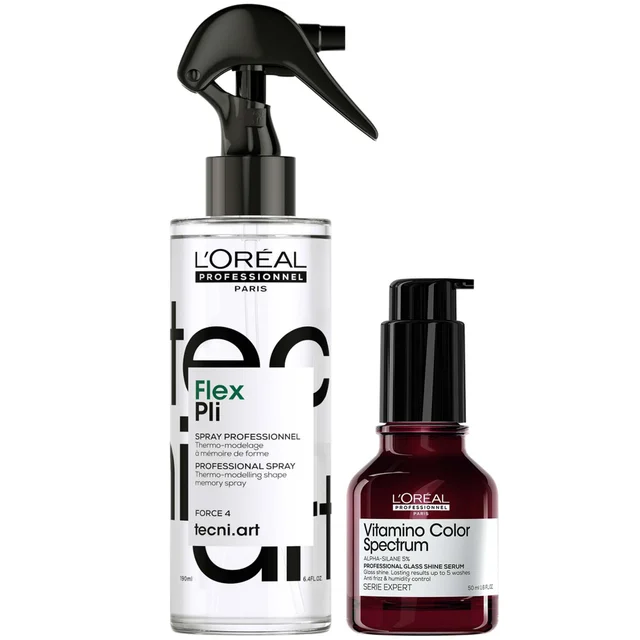 L'Oréal Professionnel: Tecni Art Pli Thermo modelling Hair Styling Spray & Vitamino Spectrum Glass Shine Serum, Anti-Frizz